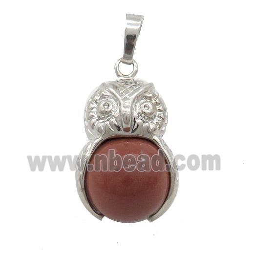 Red Jasper Owl Alloy Pendant