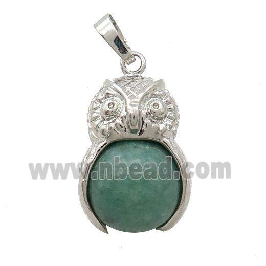 Green Aventurine Owl Alloy Pendant
