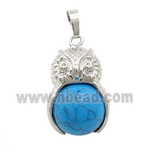 Blue Dye Turquoise Owl Alloy Pendant