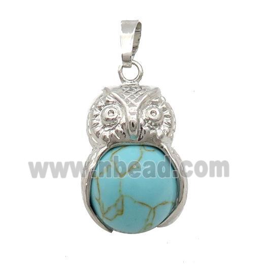 Blue Turquoise Owl Alloy Pendant