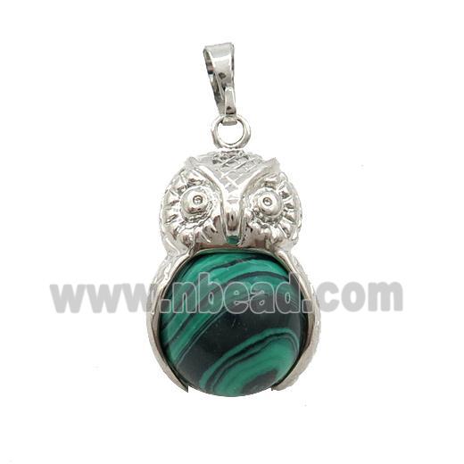 Alloy Owl Pendant With Synthetic Malachite