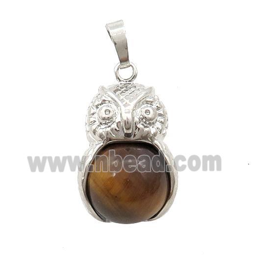 Alloy Owl Pendant With Tiger Eye Stone