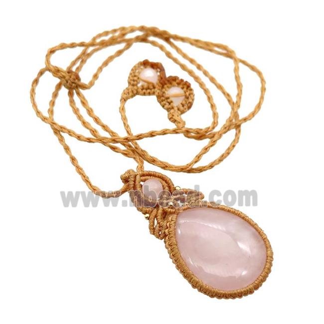 Pink Rose Quartz Macrame Necklace
