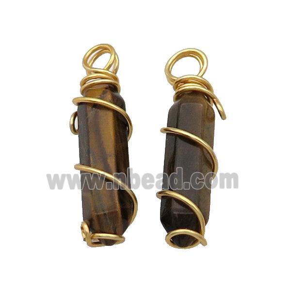 Tiger Eye Stone Prism Pendant Wire Wrapped