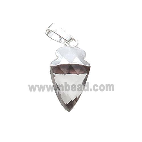 Clear Crystal Glass Arrowhead Pendant Silver Plated