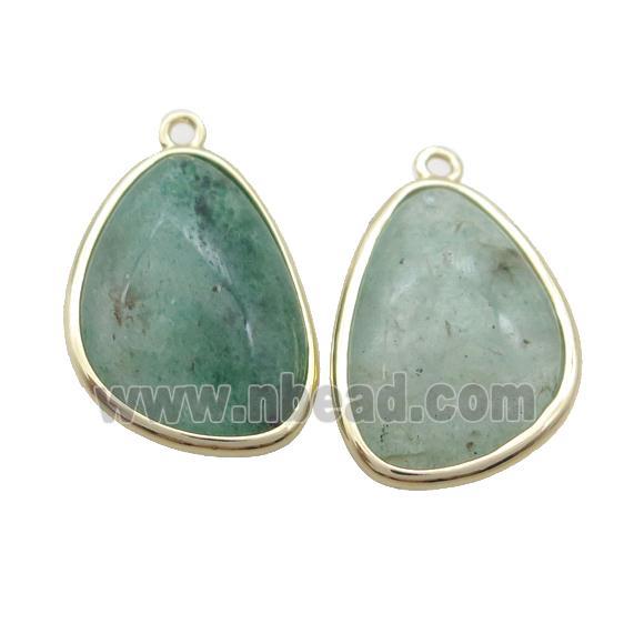 Green Strawberry Quartz Teardrop Pendant Gold Plated