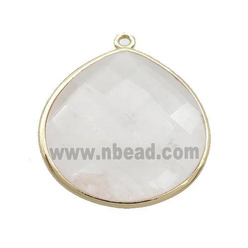 White Crystal Quartz Teardrop Pendant Gold Plated