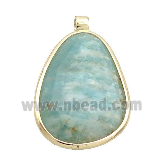 Green Amazonite Teardrop Pendant Gold Plated