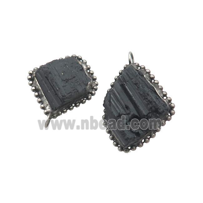 Black Tourmaline Pendant Freeform Antique Silver