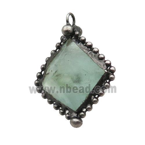 Green Fluorite Pendant Freeform Antique Silver