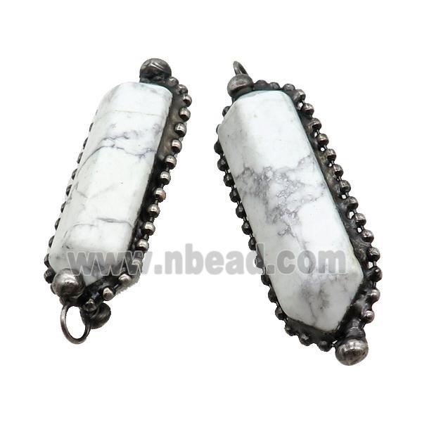White Howlite Turquoise Bullet Pendant Antique Silver