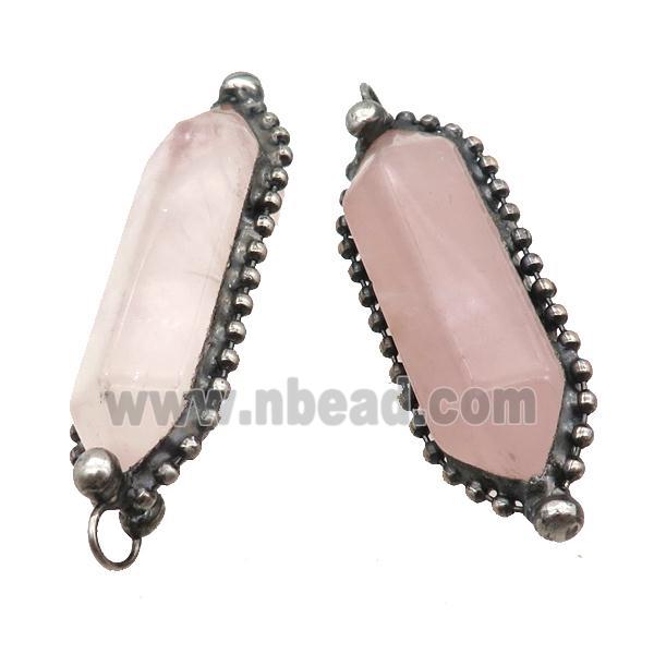 Pink Rose Quartz Bullet Pendant Antique Silver