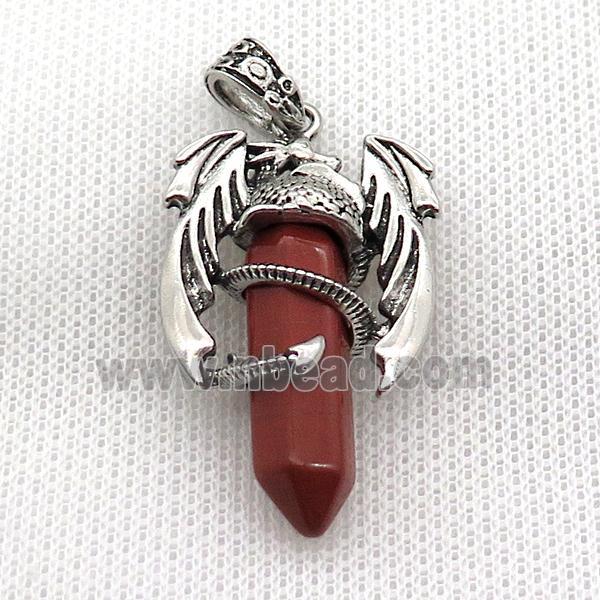 Alloy Dragon Pendant Pave Natural Red Jasper Antique Silver