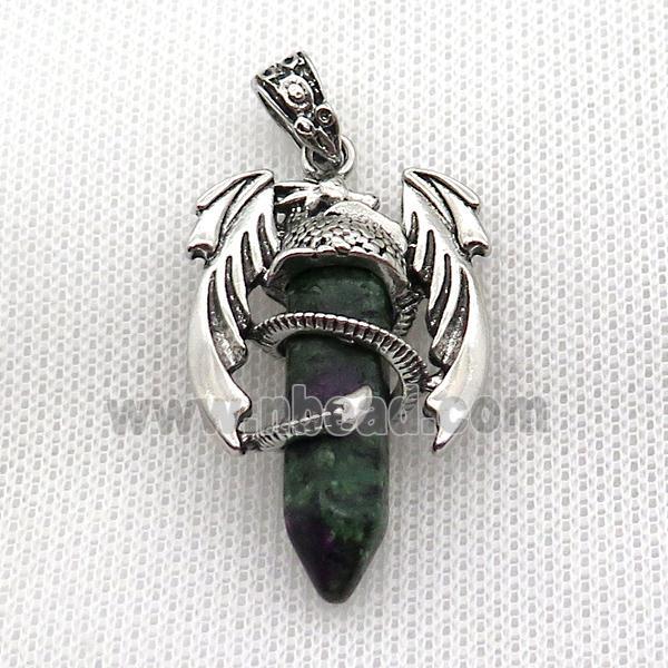 Alloy Dragon Pendant Pave Zoisite Dye Antique Silver