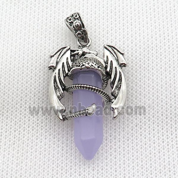 Alloy Dragon Pendant Pave Puruple Crystal Glass Antique Silver