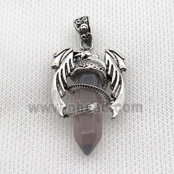 Alloy Dragon Pendant Pave Gray Agate Antique Silver