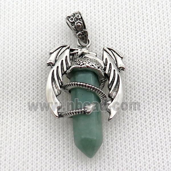 Alloy Dragon Pendant Pave Green Aventurine Antique Silver
