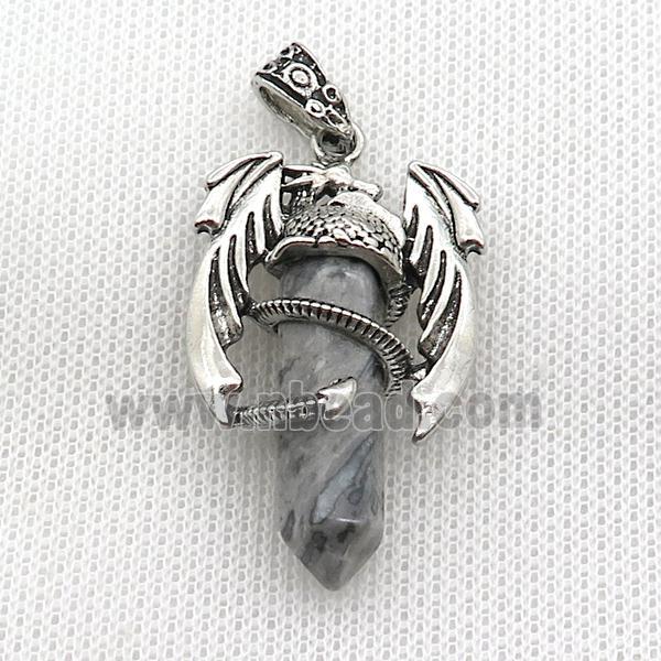 Alloy Dragon Pendant Pave Gray Map Jasper Antique Silver