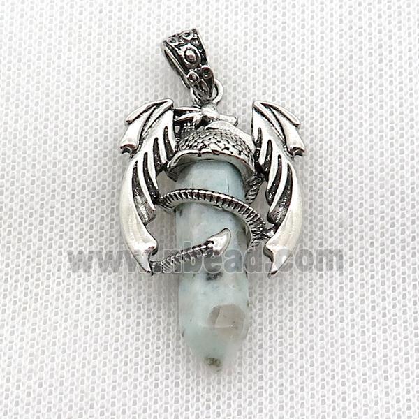 Alloy Dragon Pendant Pave Kiwi Jasper Antique Silver