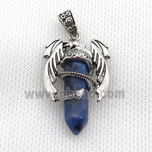 Alloy Dragon Pendant Pave Blue Jade Dye Antique Silver