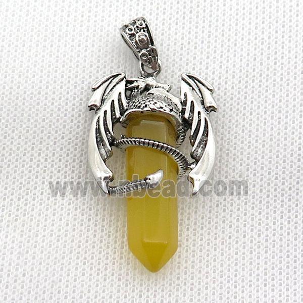 Alloy Dragon Pendant Pave Lemon Jade Dye Antique Silver