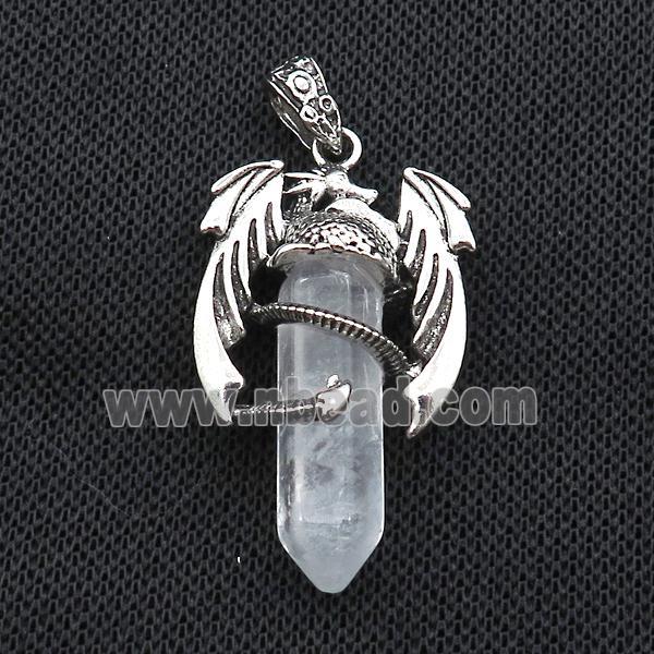 Alloy Dragon Pendant Pave Crystal Quartz Antique Silver