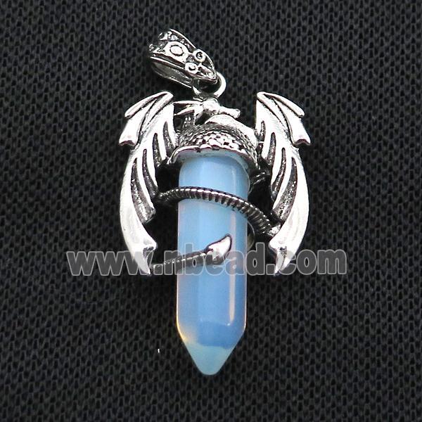 Alloy Dragon Pendant Pave White Opalite Antique Silver