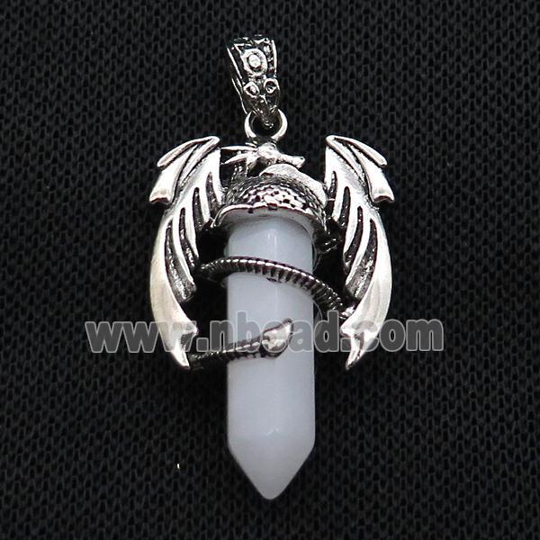 Alloy Dragon Pendant Pave White Jade Antique Silver