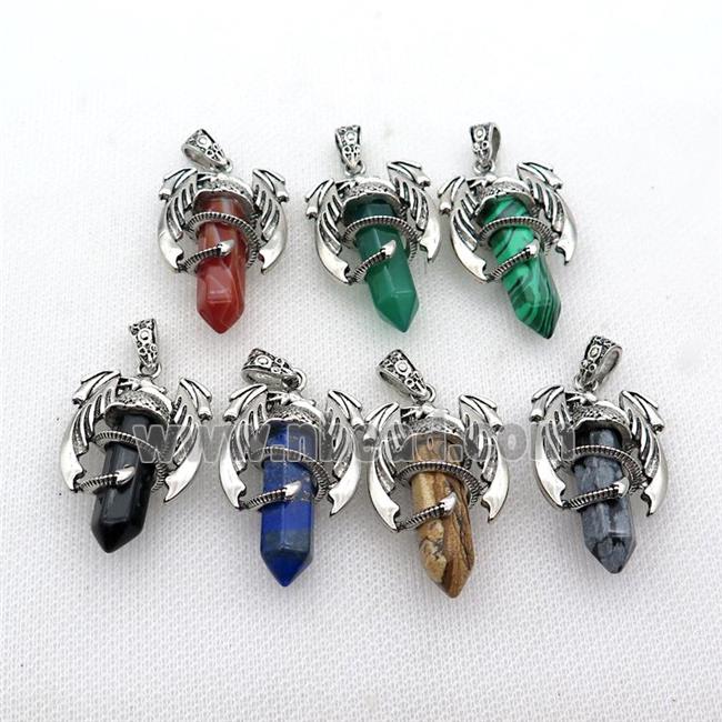 Alloy Dragon Pendant Pave Gemstone Antique Silver Mixed