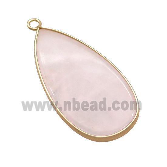 Pink Rose Quartz Teardrop Pendant Gold Plated