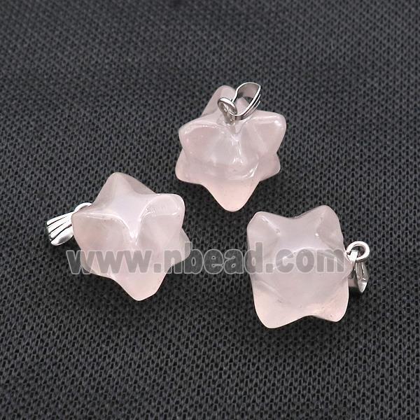 Natural Pink Rose Quartz Merkaba Star Cube Pendant