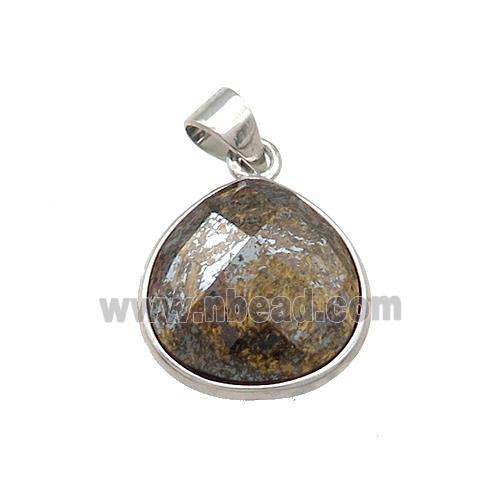 Natural Bronzite Teardrop Pendant Platinum Plated