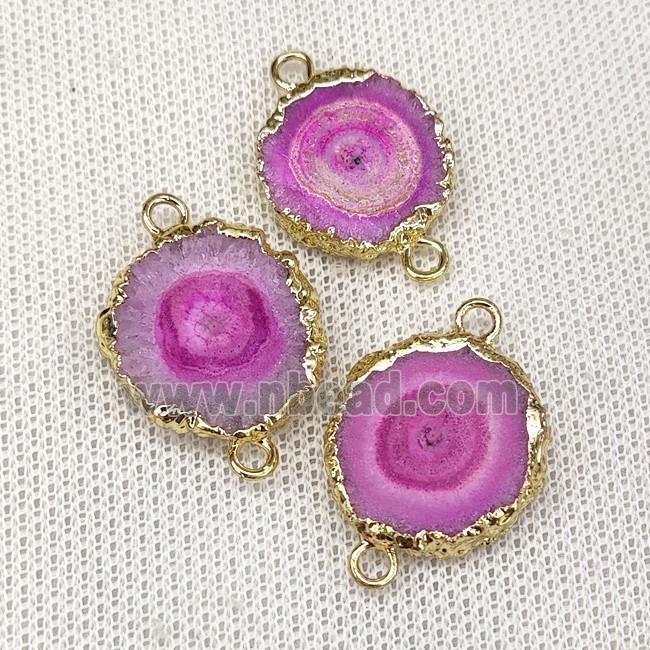 Solar Quartz Slice Connector Hotpink Dye Gold Plated