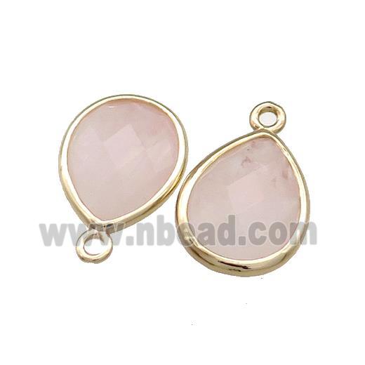 Natural Pink Rose Quartz Teardrop Pendant Gold Plated