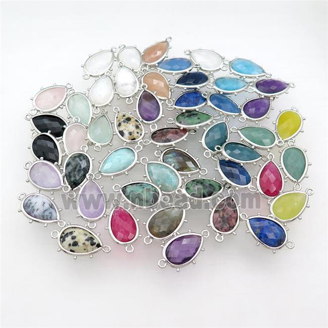Mixed Gemstone Teardrop Connector Platinum Plated