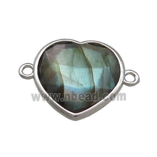 Natural Labradorite Heart Connector Platinum Plated