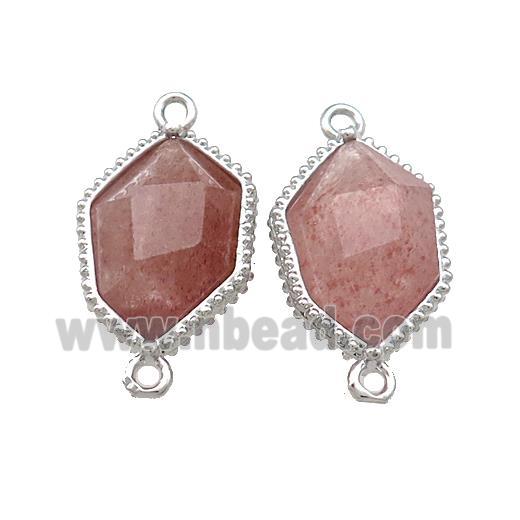 Pink Strawberry Quartz Prism Connector Platinum Plated