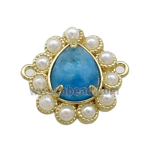Copper Teardrop Connector Pave Blue Apatite Pearlized Resin Gold Plated