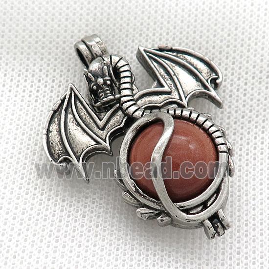 Alloy Dragon Charms Pendant Pave Golden Sandstone Antique Silver