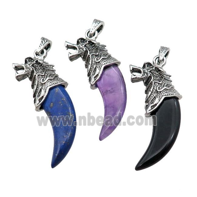 Alloy Wolf Pendant Pave Gemstone Antique Silver Mixed