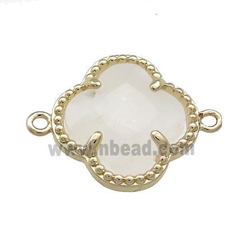 Clear Quartz Clover Connector Gold Plated