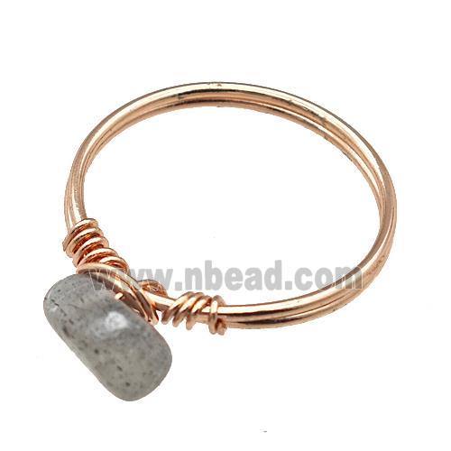 Copper Rings With Labradorite Wire Wrapped Rose Gold