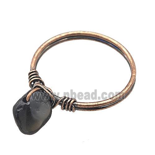 Copper Rings With Black Obsidian Wire Wrapped Antique Red