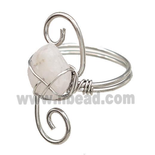 Copper Rings With Rose Quartz Wire Wrapped Platinum Plated