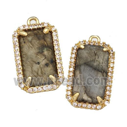 Natural Labradorite Rectangle Pendant Copper Pave Zircon Gold Plated