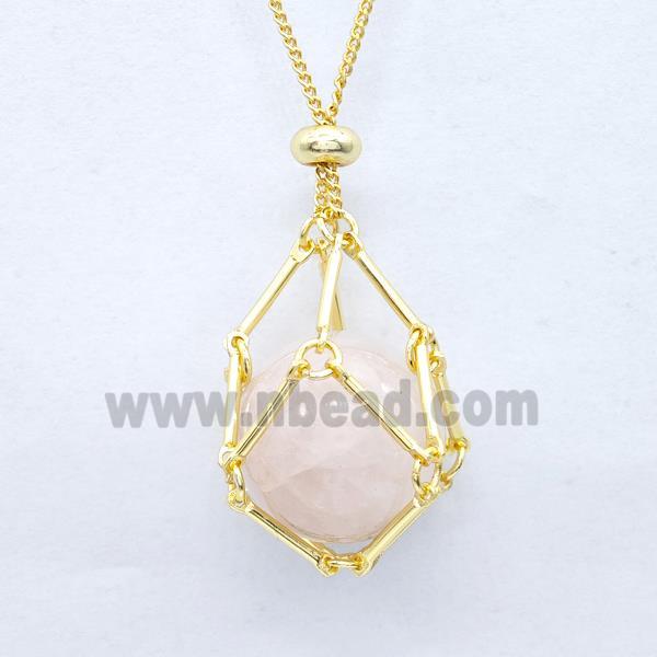 Natural Pink Rose Quartz Necklace Gold Plated