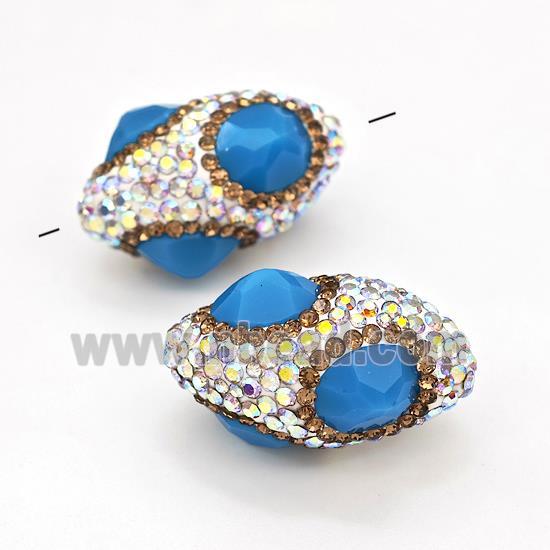 Clay Rice Beads Pave Rhinestone Blue Jadeite Glass