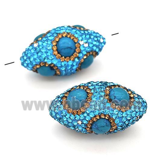 Clay Rice Beads Pave Rhinestone Blue Synthetic Turquoise