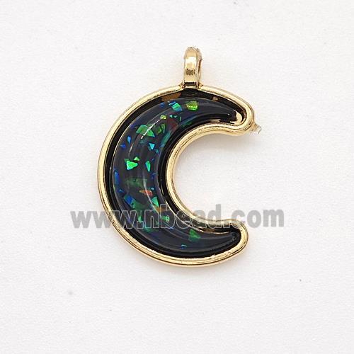 Copper Moon Pendant Pave Green Fire Opal Gold Plated