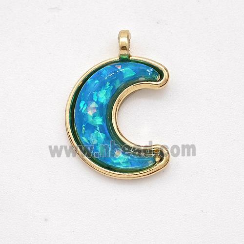 Copper Moon Pendant Pave Teal Fire Opal Gold Plated